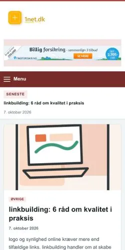 Pré-visualização do site 1net.dk, referenciado para publicar artigos patrocinados