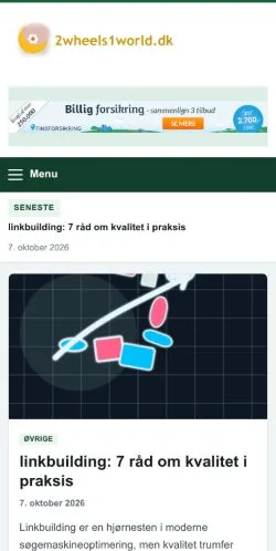 Vorschau der Website 2wheels1world.dk, gelistet für die Veröffentlichung gesponserter Artikel