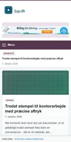 Pré-visualização do site 3up.dk, referenciado para publicar artigos patrocinados