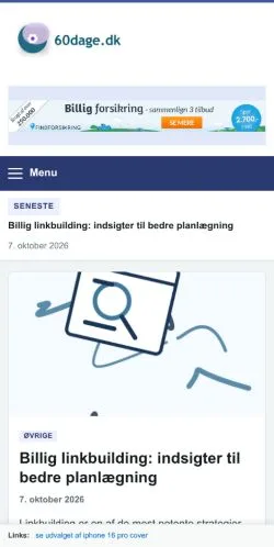 Podgląd witryny 60dage.dk, ujętej jako miejsce publikacji artykułów sponsorowanych
