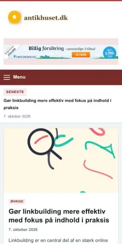 스폰서 기사 게재 매체로 등록된 Antikhuset 사이트 미리보기