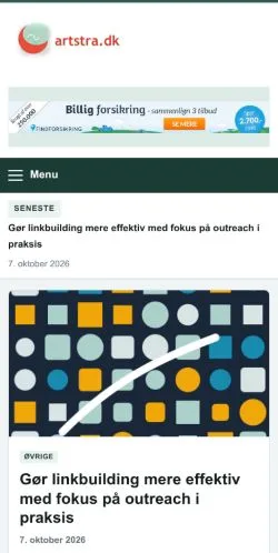 Pré-visualização do site Artstra, referenciado para publicar artigos patrocinados