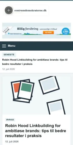 Forhåndsvisning av nettstedet Centrumdemokraterne, oppført for publisering av sponsede artikler