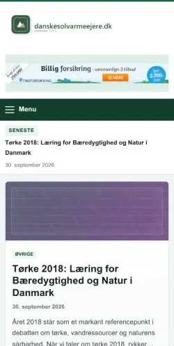 스폰서 기사 게재 매체로 등록된 Danske Solvarmeejere 사이트 미리보기