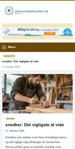 Förhandsvisning av webbplatsen Dansk Møbelsnedkeri, listad för publicering av sponsrade artiklar