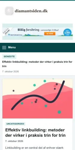 Anteprima del sito Diamantsiden, referenziato per la pubblicazione di articoli sponsorizzati