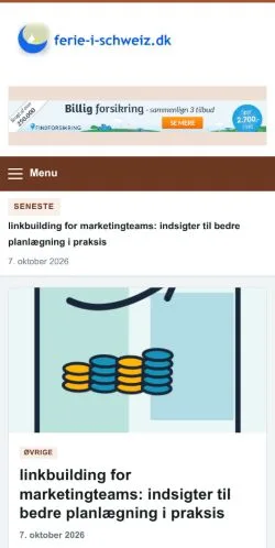 Forhåndsvisning av nettstedet Ferie I Schweiz, oppført for publisering av sponsede artikler