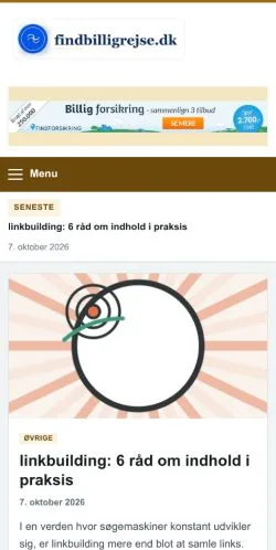 Vista previa del sitio Find Billig Rejse, referenciado para publicar artículos patrocinados