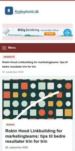 Pré-visualização do site Find Ophold, referenciado para publicar artigos patrocinados