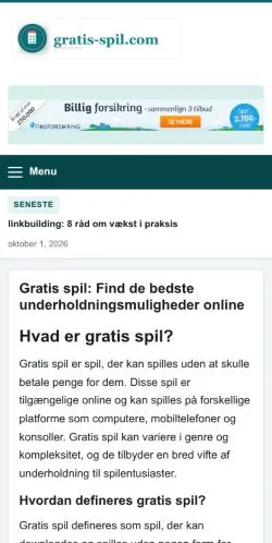스폰서 기사 게재 매체로 등록된 Gratis Spil 사이트 미리보기