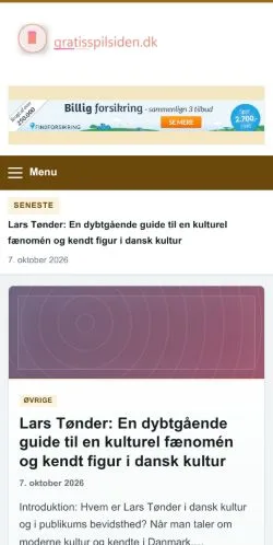 Preview of the Gratis Spilsiden website, listed for sponsored article publication
