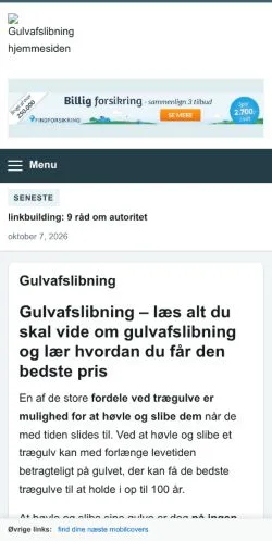 Anteprima del sito Gulvafslibning Hjemmesiden, referenziato per la pubblicazione di articoli sponsorizzati