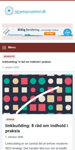 Vista previa del sitio Idraetsprojektet, referenciado para publicar artículos patrocinados