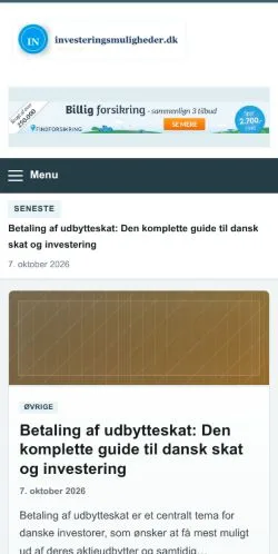 Vorschau der Website Investeringsmuligheder, gelistet für die Veröffentlichung gesponserter Artikel