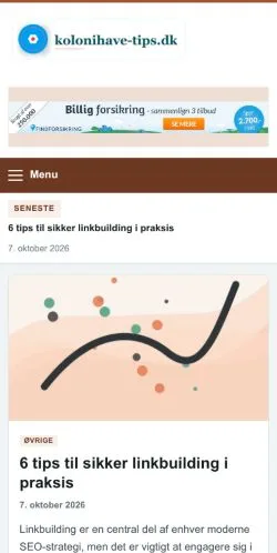 Pré-visualização do site Kolonihave Tips, referenciado para publicar artigos patrocinados