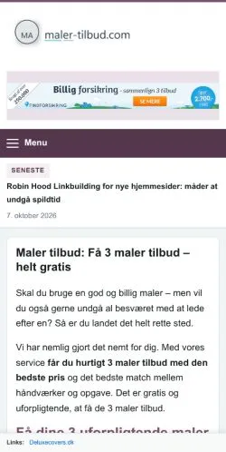 Pré-visualização do site Maler Tilbud, referenciado para publicar artigos patrocinados