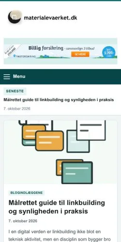 Anteprima del sito Materialeværket, referenziato per la pubblicazione di articoli sponsorizzati