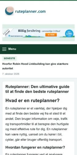 Anteprima del sito Ruteplanner Hjemmesiden, referenziato per la pubblicazione di articoli sponsorizzati