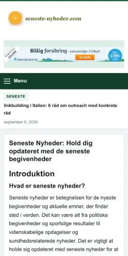 Anteprima del sito Seneste Nyheder, referenziato per la pubblicazione di articoli sponsorizzati