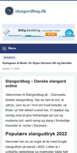 Anteprima del sito Slangordbog Online, referenziato per la pubblicazione di articoli sponsorizzati