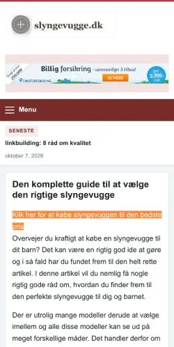 Forhåndsvisning af Slyngevugge Eksperten, opført til udgivelse af sponsorerede artikler