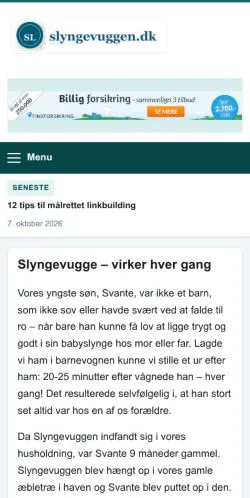 Vista previa del sitio Slyngevuggen, referenciado para publicar artículos patrocinados