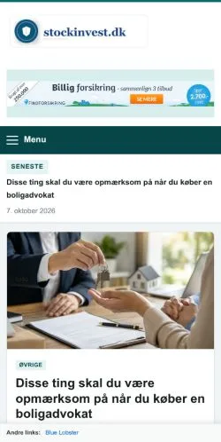 Forhåndsvisning af Stockinvest, opført til udgivelse af sponsorerede artikler