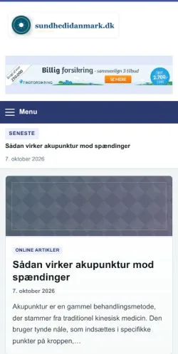 Anteprima del sito Sundhed i Danmark, referenziato per la pubblicazione di articoli sponsorizzati