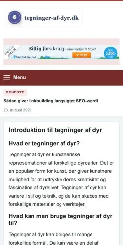 Sponsorlu makale yayını için listelenen Tegninger Af Dyr sitesinin önizlemesi
