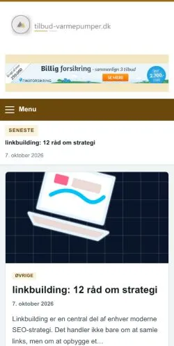 Sponsorlu makale yayını için listelenen Tilbud Varmepumper sitesinin önizlemesi