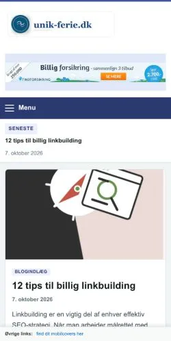 Forhåndsvisning af Unik Ferie, opført til udgivelse af sponsorerede artikler