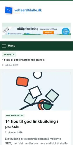 스폰서 기사 게재 매체로 등록된 Velfaerdtilalle 사이트 미리보기