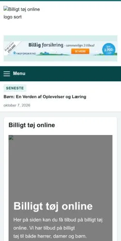 Forhåndsvisning af Billigt Tøj Online, opført til udgivelse af sponsorerede artikler
