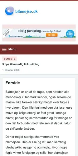 Vorschau der Website Blåmejse, gelistet für die Veröffentlichung gesponserter Artikel