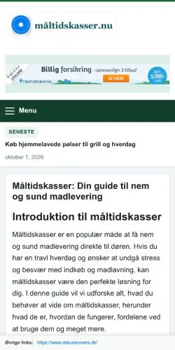 Vista previa del sitio Måltidskasser Hjemmesiden, referenciado para publicar artículos patrocinados