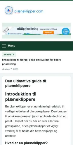 Forhåndsvisning af Plæneklipper Hjemmesiden, opført til udgivelse af sponsorerede artikler