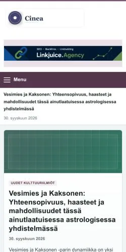 Pré-visualização do site Cinea, referenciado para publicar artigos patrocinados