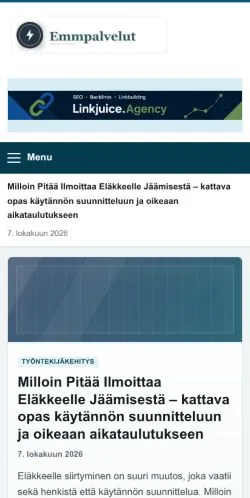 Aperçu du site Emmpalvelut, référencé pour publier un article sponsorisé