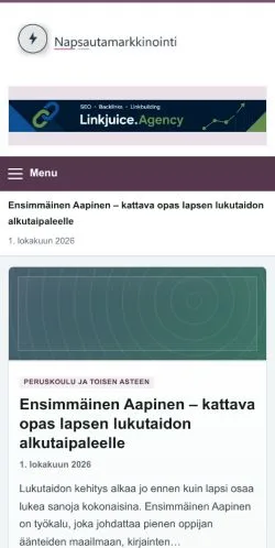 Aperçu du site Napsauta Markkinointi, référencé pour publier un article sponsorisé