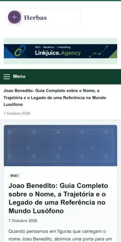 Pré-visualização do site Herbas, referenciado para publicar artigos patrocinados