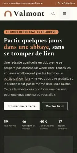 Aperçu du site Abbaye Valmont Retraites, référencé pour publier un article sponsorisé