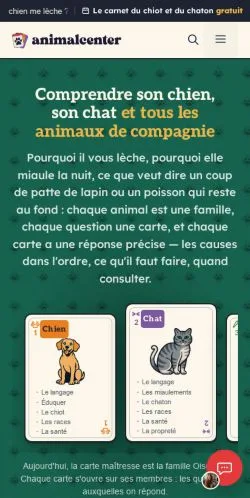 Aperçu du site Animal Center, référencé pour publier un article sponsorisé