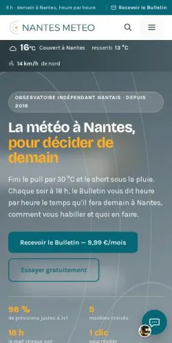 Aperçu du site Nantes Météo, référencé pour publier un article sponsorisé
