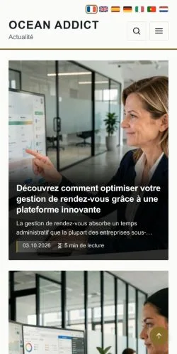 Aperçu du site Ocean Addict, référencé pour publier un article sponsorisé