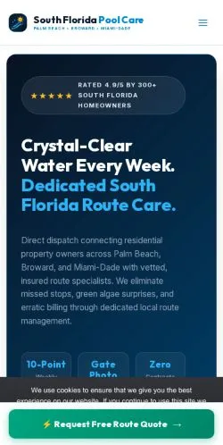 Vista previa del sitio South Florida Pool Care, referenciado para publicar artículos patrocinados