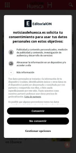 Pré-visualização do site noticiasdehuesca.es, referenciado para publicar artigos patrocinados