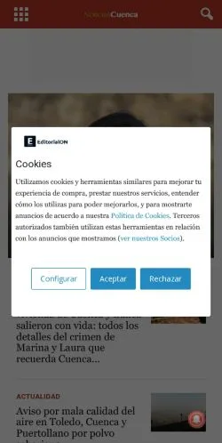 스폰서 기사 게재 매체로 등록된 noticiascuenca.com 사이트 미리보기