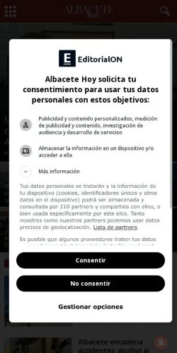 스폰서 기사 게재 매체로 등록된 albacetehoy.es 사이트 미리보기