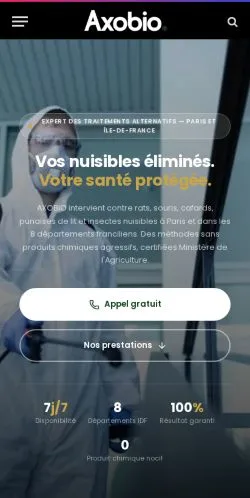 스폰서 기사 게재 매체로 등록된 AXOBIO Traitement Nuisibles 사이트 미리보기